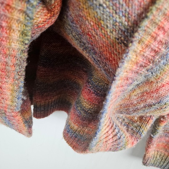 Rainbow Marled Fringe Neck Wool Blend Sweater M Button Cowl - Picture 8 of 11